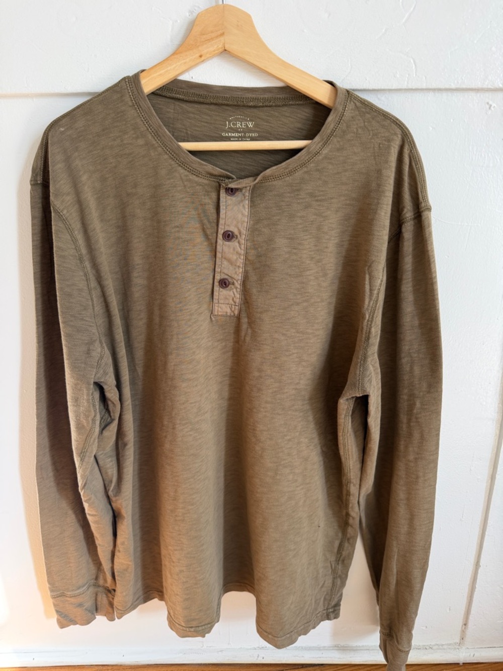 J. Crew Men's Olive Henley Long-Sleeve Shirt